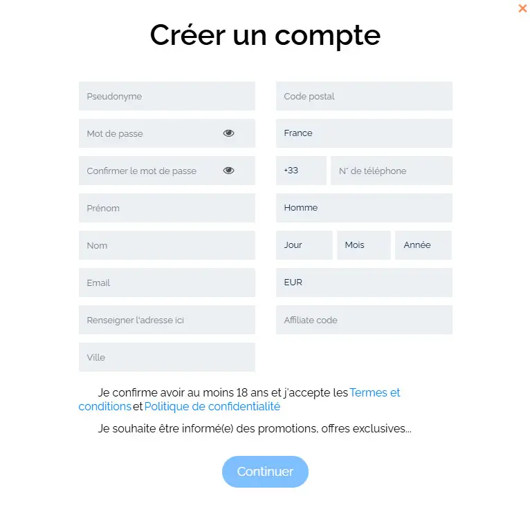 Proceso de registro WINSPARK CASINO